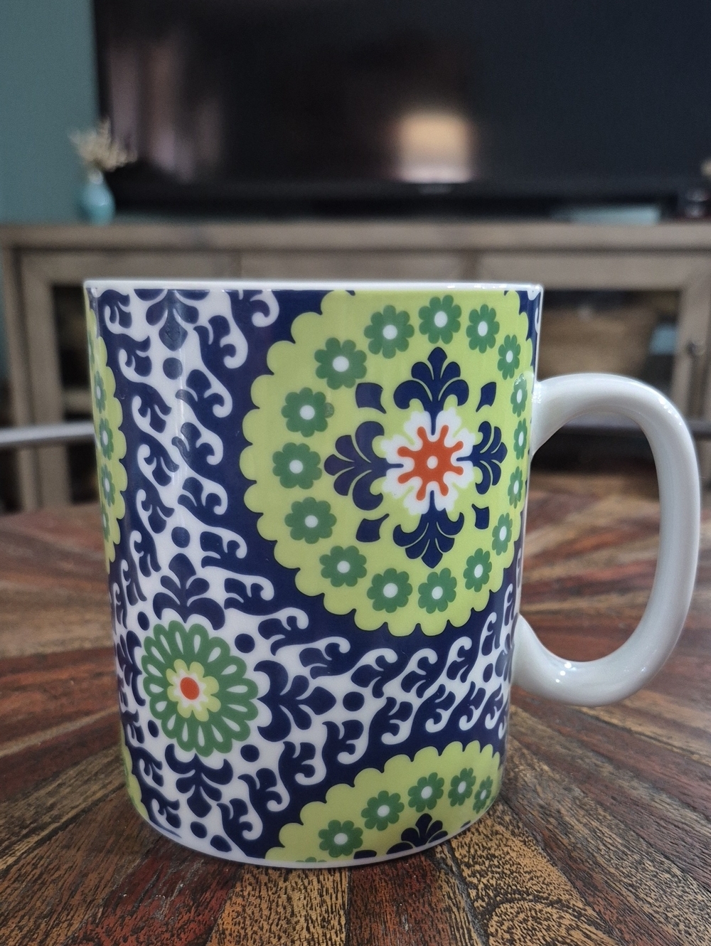 Fringe Studio Navy and Lime Green Floral Medallion 20 oz Mug